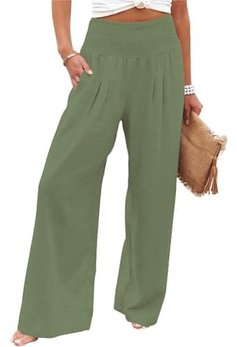 Bbkkuck Women's Elastic High-Waisted Wide Leg Palazzo Pants with Pockets