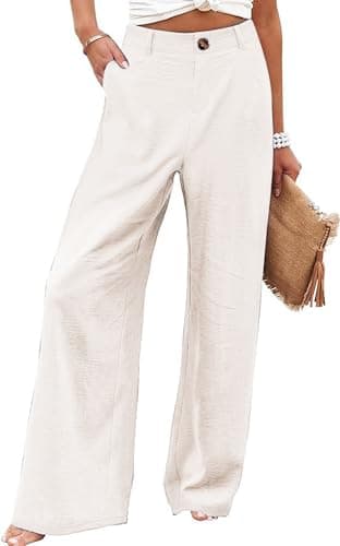 Bbkkuck Women's Elastic High-Waisted Wide Leg Palazzo Pants with Pockets