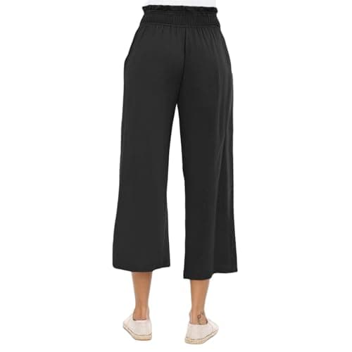 Elastic Smock Waist Wide Leg Cotton Linen Palazzo Pants for Women Summer Beach