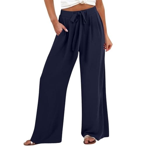 GOKKILRW Women's Summer High Waist Linen Drawstring Palazzo Pants