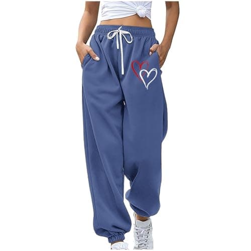 SMIDOW Heart Graphic High-Waisted Drawstring Sweatpants for Women