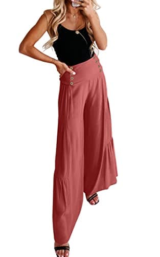 Womens Cotton Palazzo Wide Leg Pants with Pockets and Belt
