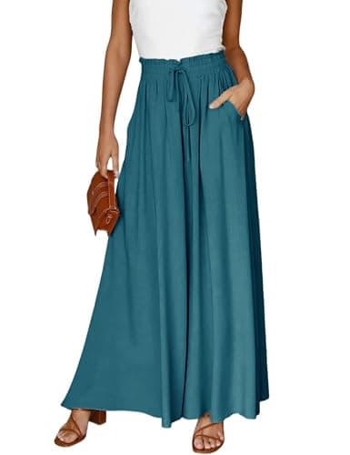 Hooever Women's Wide Leg Flowy Palazzo Pants with Drawstring Waist