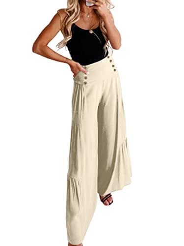 Womens Cotton Palazzo Wide Leg Pants with Pockets and Belt
