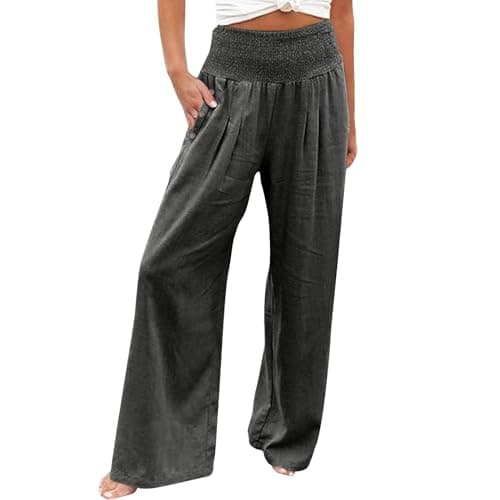 GOKKILRW Women's Linen Palazzo Pants Wide Leg High Waist Boho Summer Travel Trouser