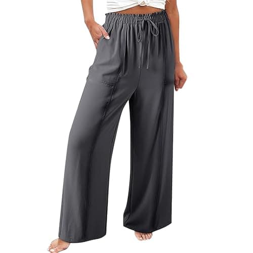 Elastic Waist Palazzo Pants with Pockets | Women's Cotton Linen Wide Leg Lounge Pants