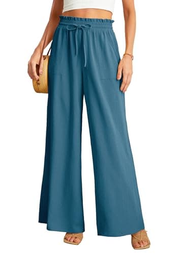JINKESI Women's High-Waist Wide Leg Loose Pants with Adjustable Ties