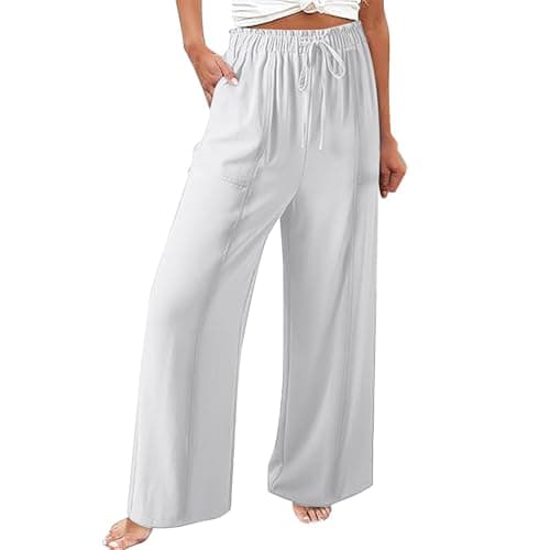 Elastic Waist Palazzo Pants with Pockets | Women's Cotton Linen Wide Leg Lounge Pants