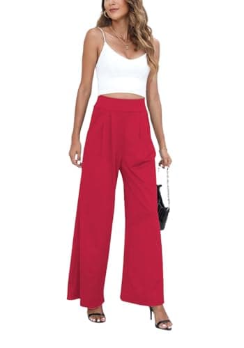 Chatinction Women's High Waist Pleated Polka Dot Printed Wide Leg Pants