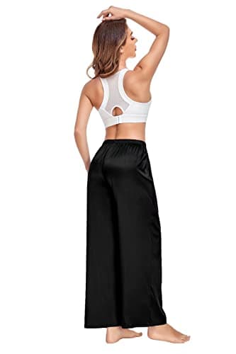 SWOMOG Women's Silk Satin Pajama Pants Elastic Waist