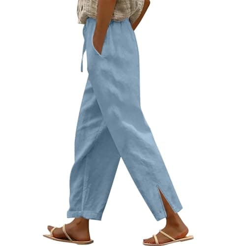 DINEVE Women's High-Waist Summer Casual Linen Trouser