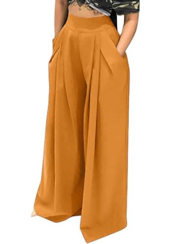 Chatinction Women's High Waist Pleated Polka Dot Printed Wide Leg Pants