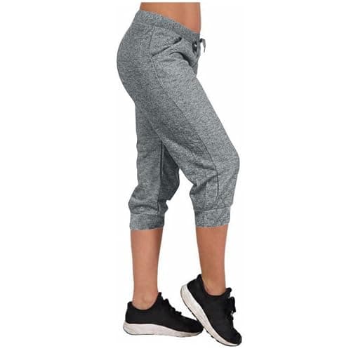 2024 Summer High Waisted Drawstring Capri Pants for Women Elastic Polyester