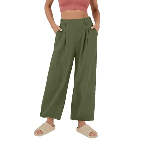 Yxzogd Women's High-Waisted Wide Leg Cotton Pants for Summer Beach Wear