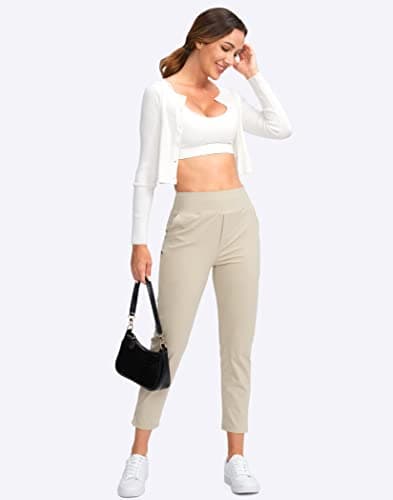 YYV Women's Stretch High Waist Ankle Pants with Pockets for Golf & Casual Business Travel