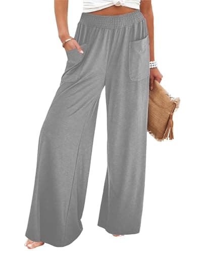 GRAPENT High-Waisted Smocked Elastic Waist Wide Leg Pants