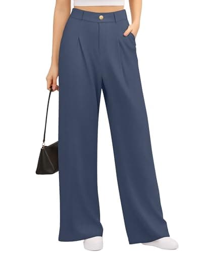 CLOZOZ Women's High Waist Wide Leg Faux Front Waffle Knit Pants