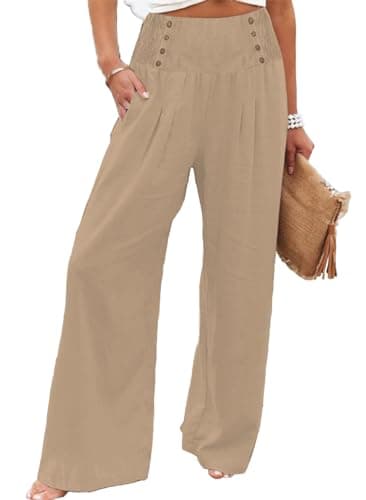 Bbkkuck Women's Elastic High-Waisted Wide Leg Palazzo Pants with Pockets