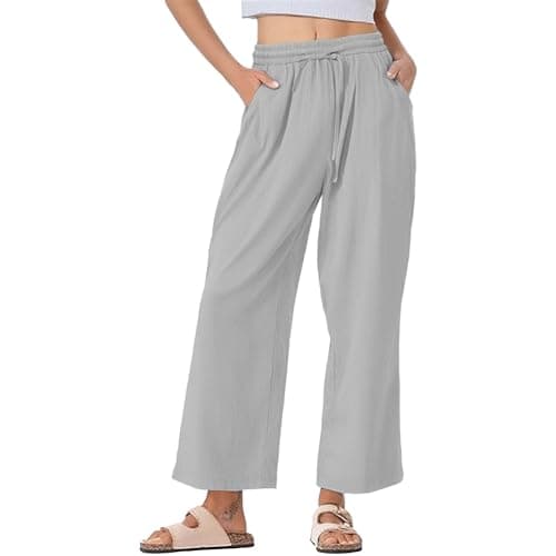 Trendy Women's Wide Leg Linen Pants with Elastic Waistband