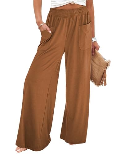 GRAPENT High-Waisted Smocked Elastic Waist Wide Leg Pants