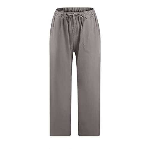 Itsame Women's Summer Cotton Linen Drawstring Capri Pants