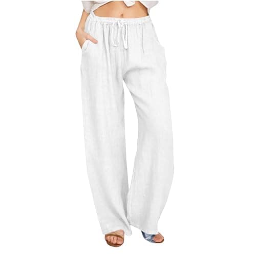 Yxzogd Women's Wide Leg Elastic Drawstring Linen Pants with Pockets