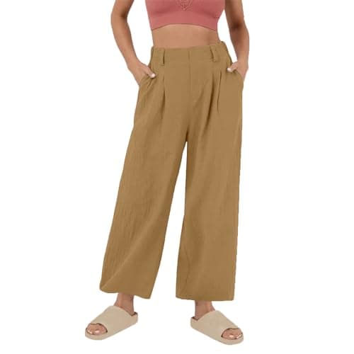Yxzogd Women's High-Waisted Wide Leg Cotton Pants for Summer Beach Wear