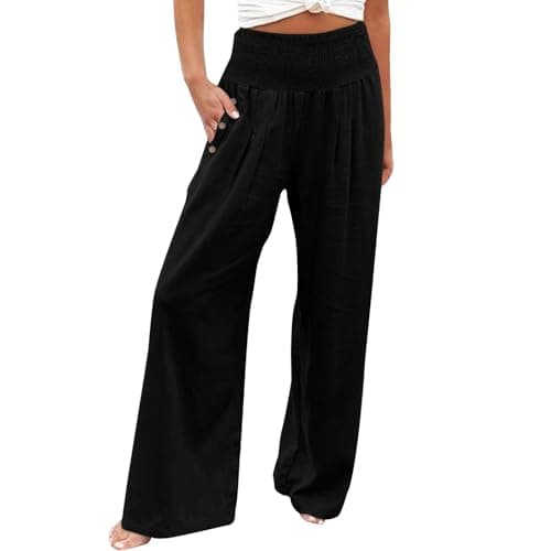 GOKKILRW Women's Linen Palazzo Pants Wide Leg High Waist Boho Summer Travel Trouser