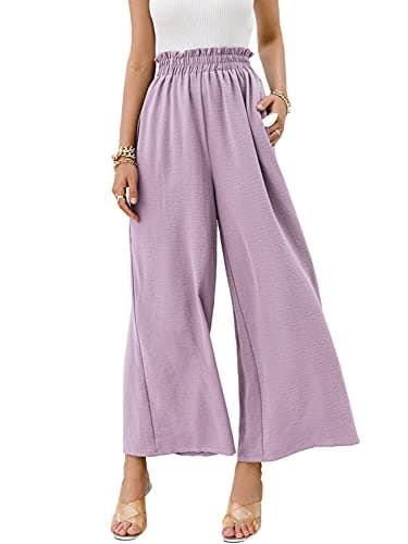 Eteviolet Women's Boho High-Waisted Wide Leg Flowy Summer Pants