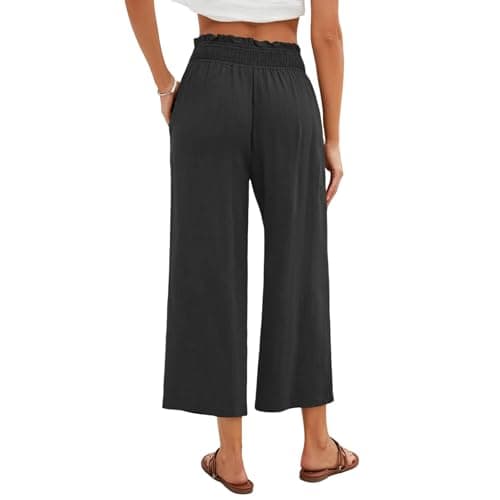 Elastic Smock Waist Wide Leg Cotton Linen Palazzo Pants for Women Summer Beach