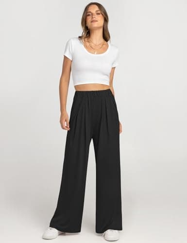 UEU Women's High-Waisted Wide Leg Palazzo Pants with Pockets