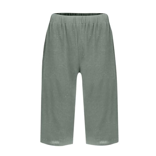Yxzogd 2025 Women's Summer Cotton Linen Elastic Waist Basic Plus Size Short Pants with Pockets