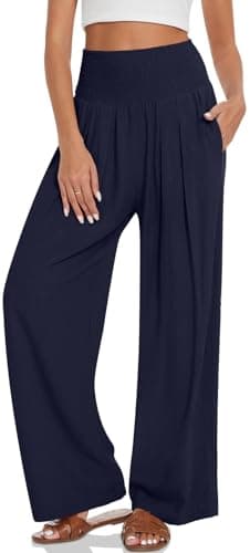 TARSE Women's Summer Linen Palazzo Pants with Pockets
