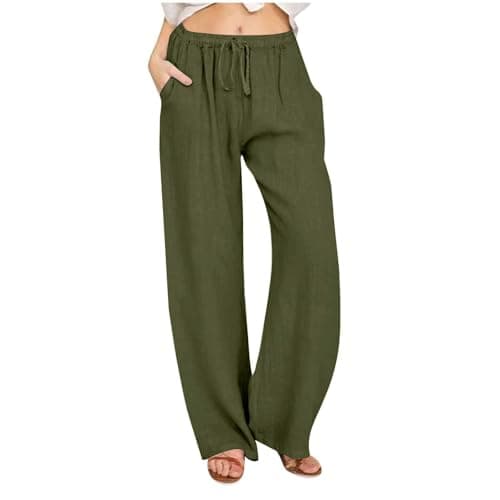 Yxzogd Women's Wide Leg Elastic Drawstring Linen Pants with Pockets