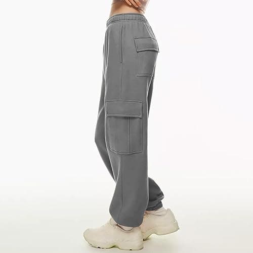 SMIDOW Women's High-Waisted Fleece Baggy Sweatpants Cargo Casual Joggers