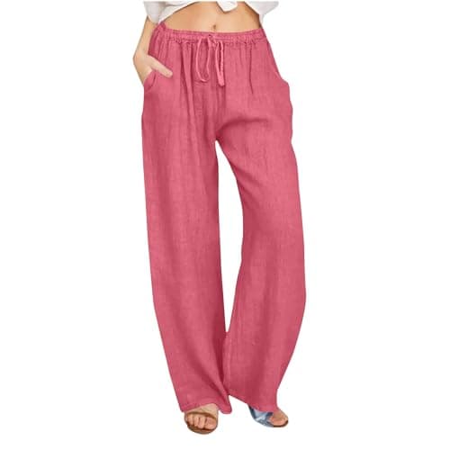 Yxzogd Women's Wide Leg Elastic Drawstring Linen Pants with Pockets