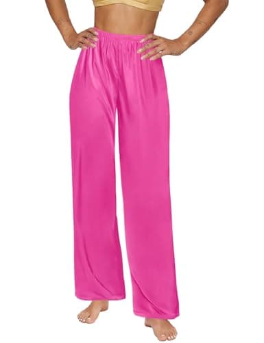 SWOMOG Women's Silk Satin Pajama Pants Elastic Waist