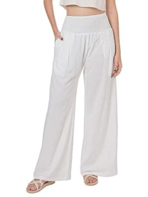 LOFBAZ Women's Summer High-Waisted Flowy Linen Palazzo Pants with Pockets