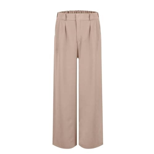 Stylish Women's Wide Leg Office Pants with Pockets Solid Slacks