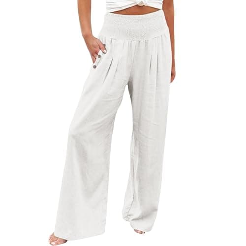 GOKKILRW Women's Linen Palazzo Pants Wide Leg High Waist Boho Summer Travel Trouser