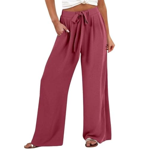 GOKKILRW Women's Summer High Waist Linen Drawstring Palazzo Pants