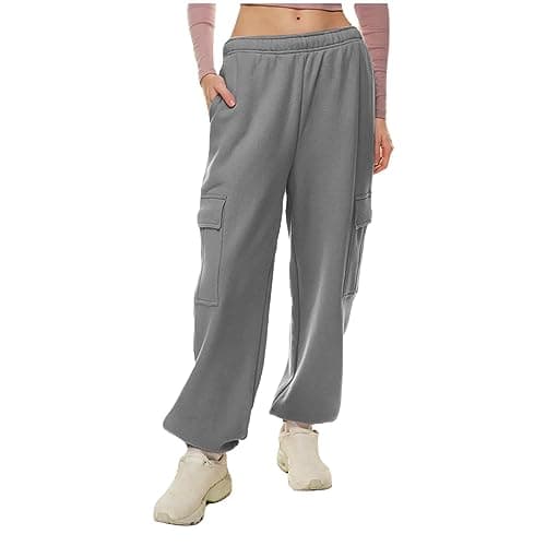 SMIDOW Women's High-Waisted Fleece Baggy Sweatpants Cargo Casual Joggers