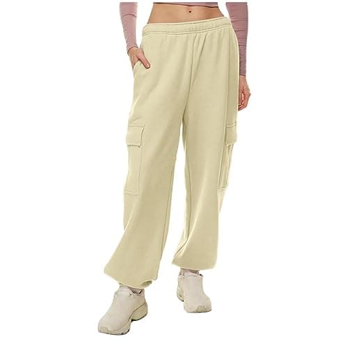 SMIDOW Women's High-Waisted Fleece Baggy Sweatpants Cargo Casual Joggers