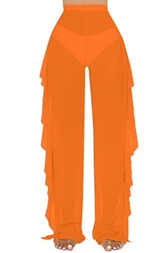 Jumppmile Women's Ruffle Sheer Mesh Swim Bikini Cover-Up