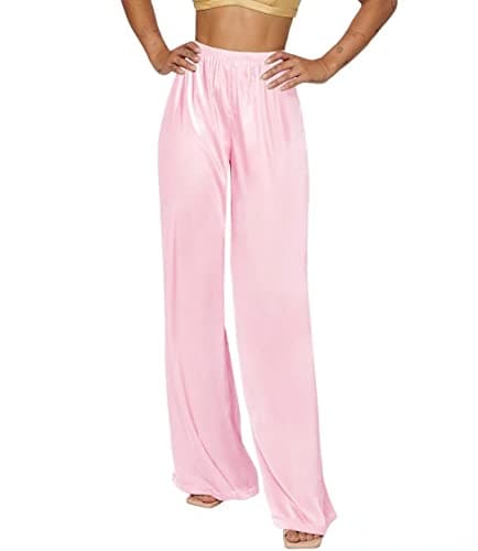 SWOMOG Women's Silk Satin Pajama Pants Elastic Waist