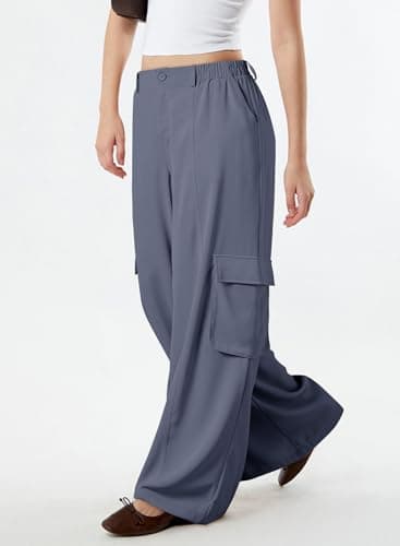 Dokotoo Women's Wide Leg Flowy High Waist Stretch Palazzo Pants with 4 Pockets