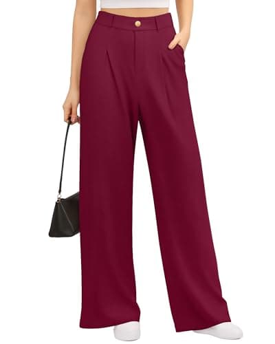 CLOZOZ Women's High Waist Wide Leg Faux Front Waffle Knit Pants