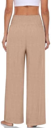 TARSE Women's Summer Linen Palazzo Pants with Pockets