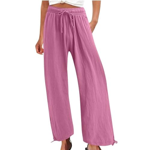 Summer Women's Linen Wide Leg Drawstring Pants with Pockets