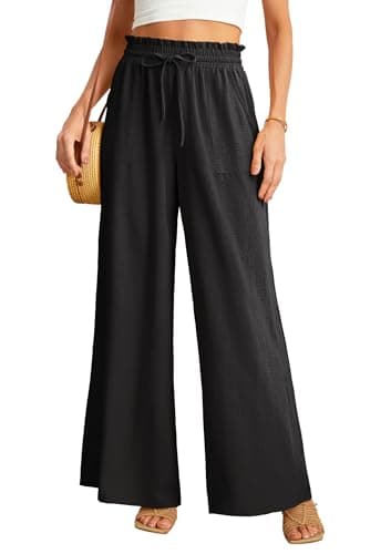 JINKESI Women's High-Waist Wide Leg Loose Pants with Adjustable Ties